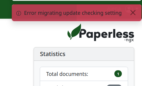paperless screenshot: Error migrating update checking setting