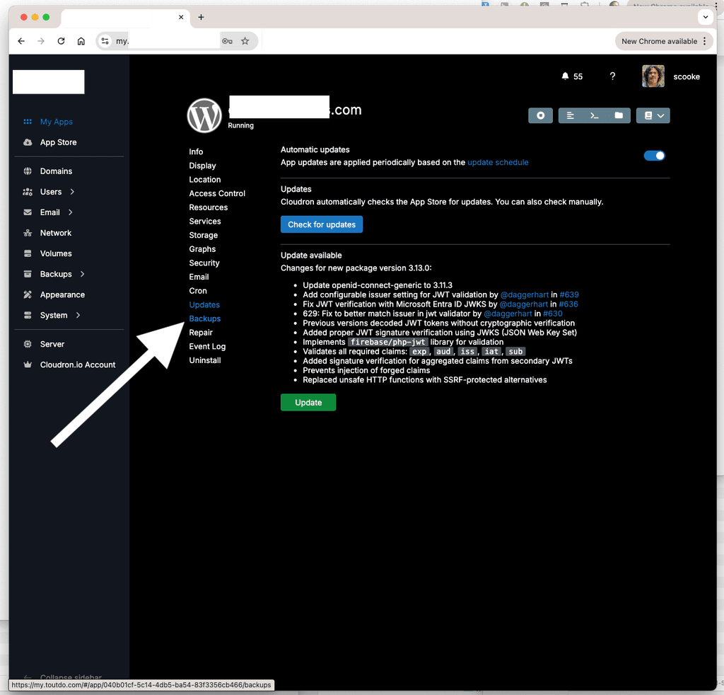 Cloudron Backup popup request.png
